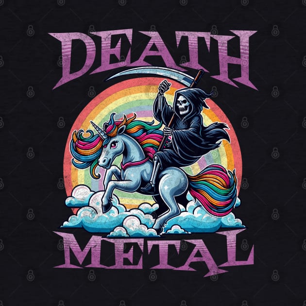 Grim Reaper Riding Unicorn - Funny Rainbow Clouds Death Metal by Lunatic Bear